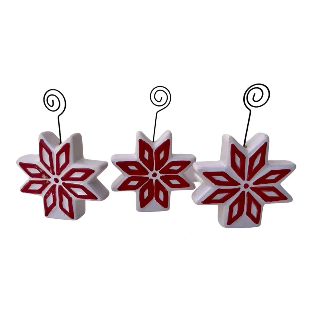 Red & White Ceramic Snowflake Picture Display Stands